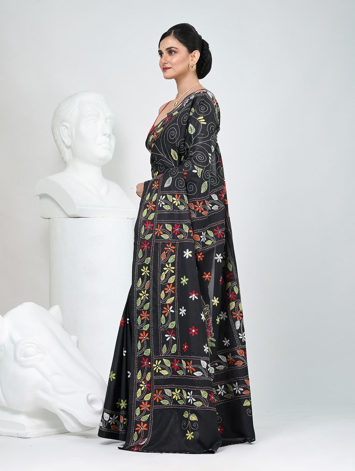 women solid with work handloom saree with blouse - 22060765 - Standard Image - 3