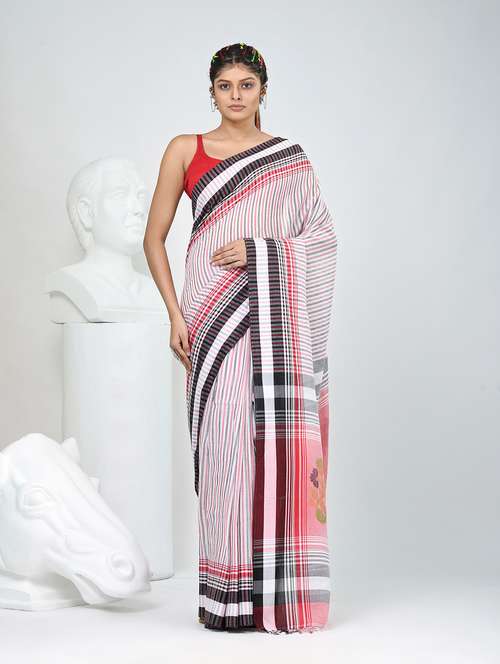 women striped handloom saree with blouse - 22060794 -  Standard Image - 0