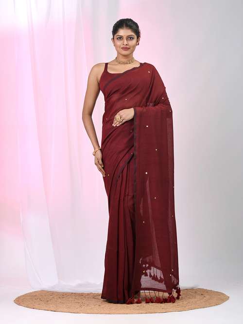 women solid with work handloom saree with blouse - 22060830 -  Standard Image - 0