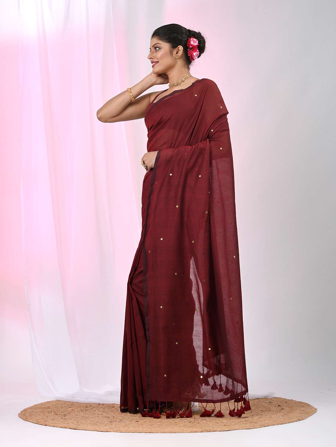 women solid with work handloom saree with blouse - 22060830 -  Standard Image - 3