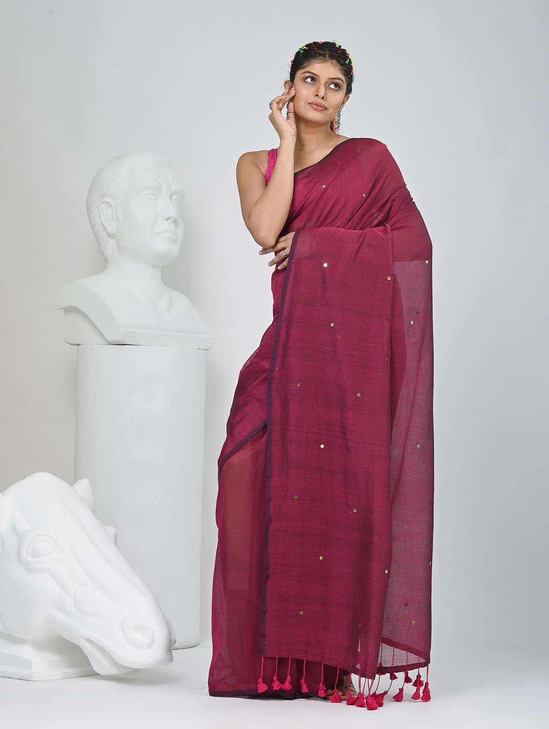 women solid with work handloom saree with blouse - 22060833 -  Standard Image - 3