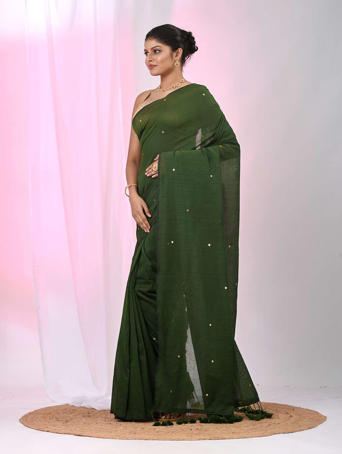 women solid with work handloom saree with blouse - 22060835 -  Standard Image - 3