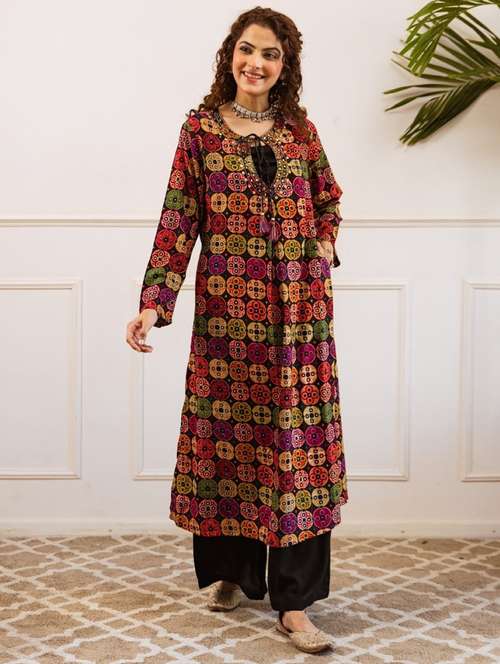 women printed long sleeve kurta palazzo set - 22060860 - Standard Image - 0