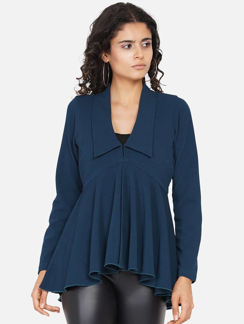 women solid long sleeve asymmetric top