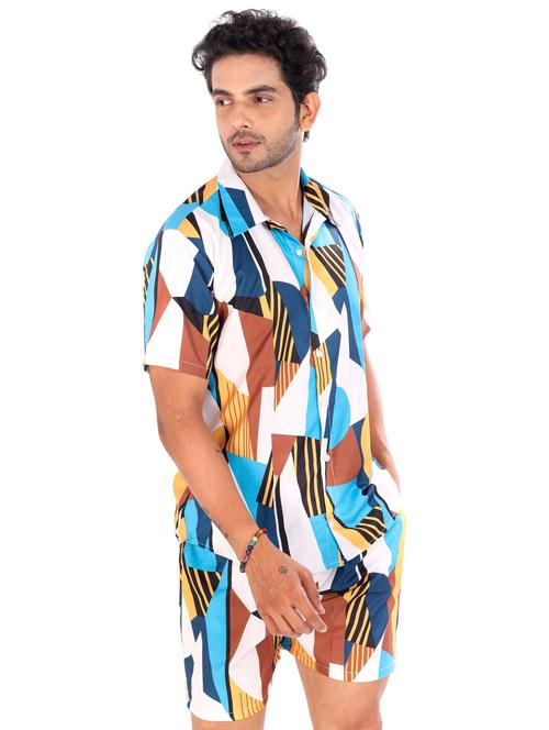 men printed shirt and shorts loungewear set - 22060892 - Standard Image - 0