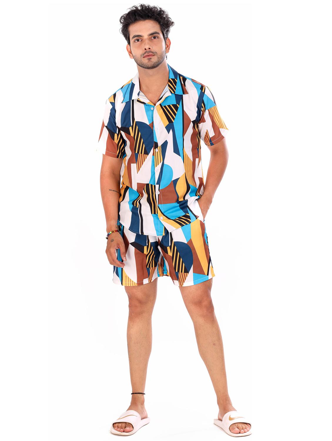 men printed shirt and shorts loungewear set - 22060892 - Standard Image - 3