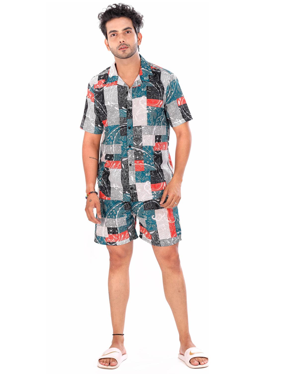 men printed shirt and shorts loungewear set - 22060893 - Standard Image - 3