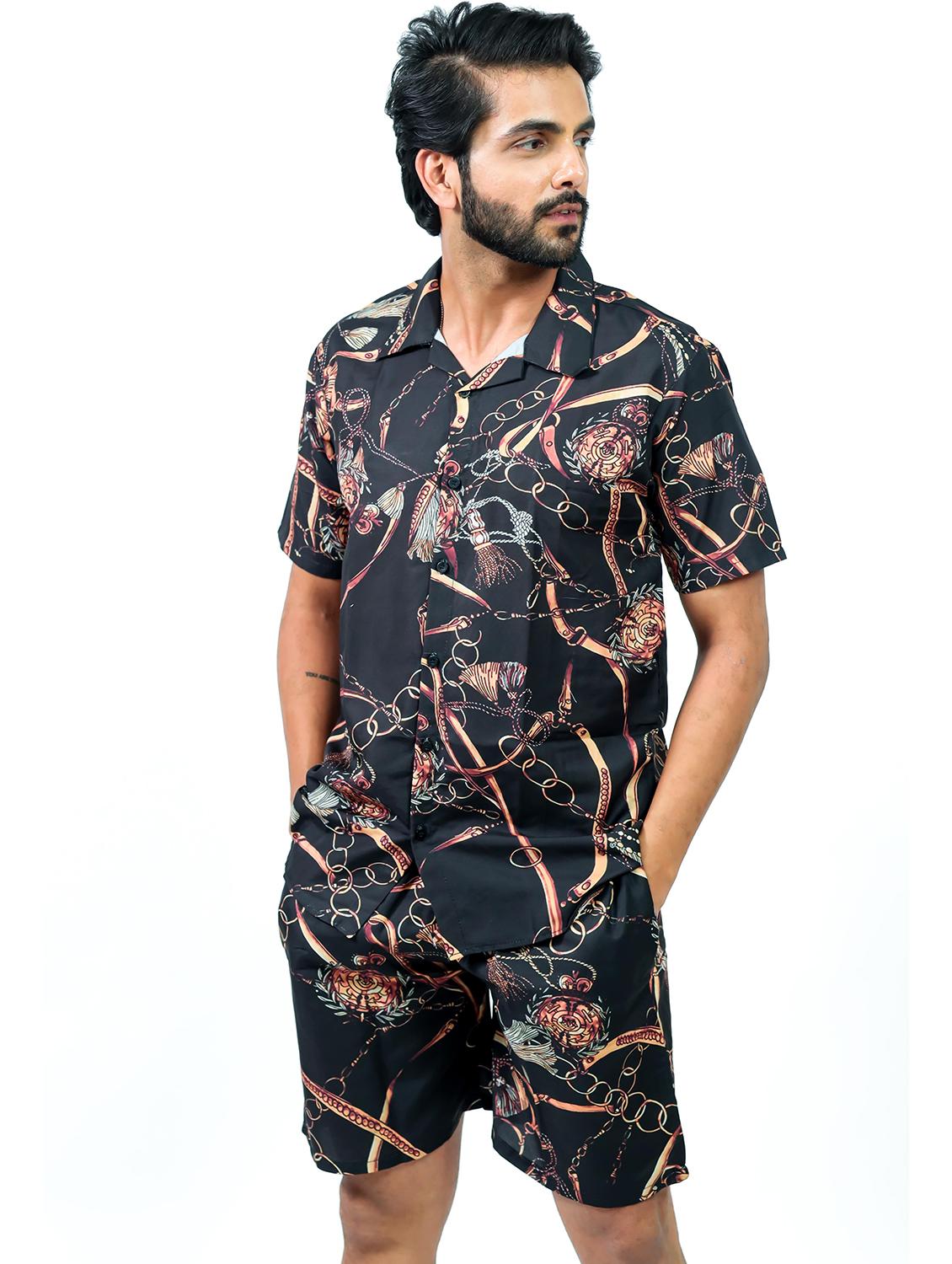 men printed shirt and shorts loungewear set - 22060894 - Zoom Image - 0