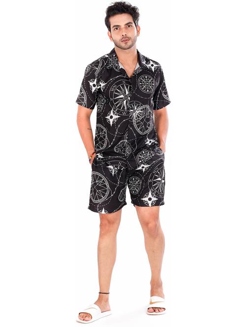 men printed shirt and shorts loungewear set - 22060898 - Standard Image - 0
