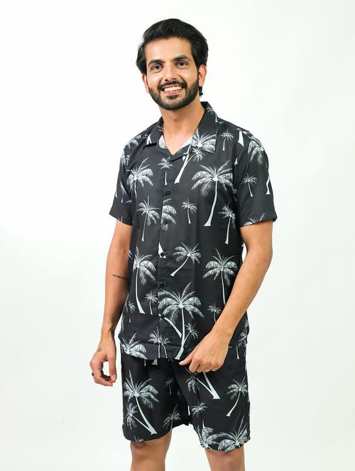 men printed shirt and shorts loungewear set - 22060900 - Standard Image - 0
