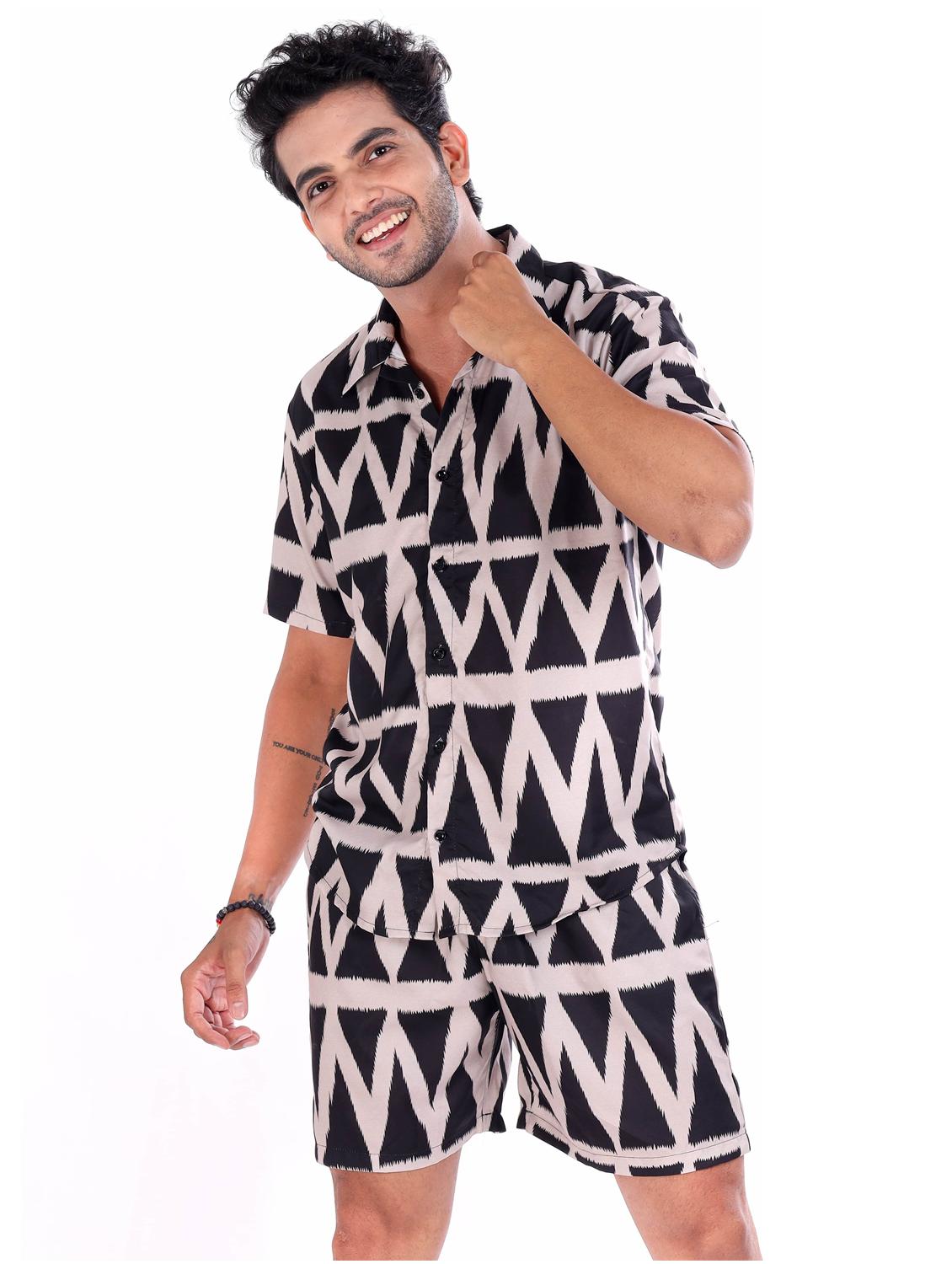 men printed shirt and shorts loungewear set