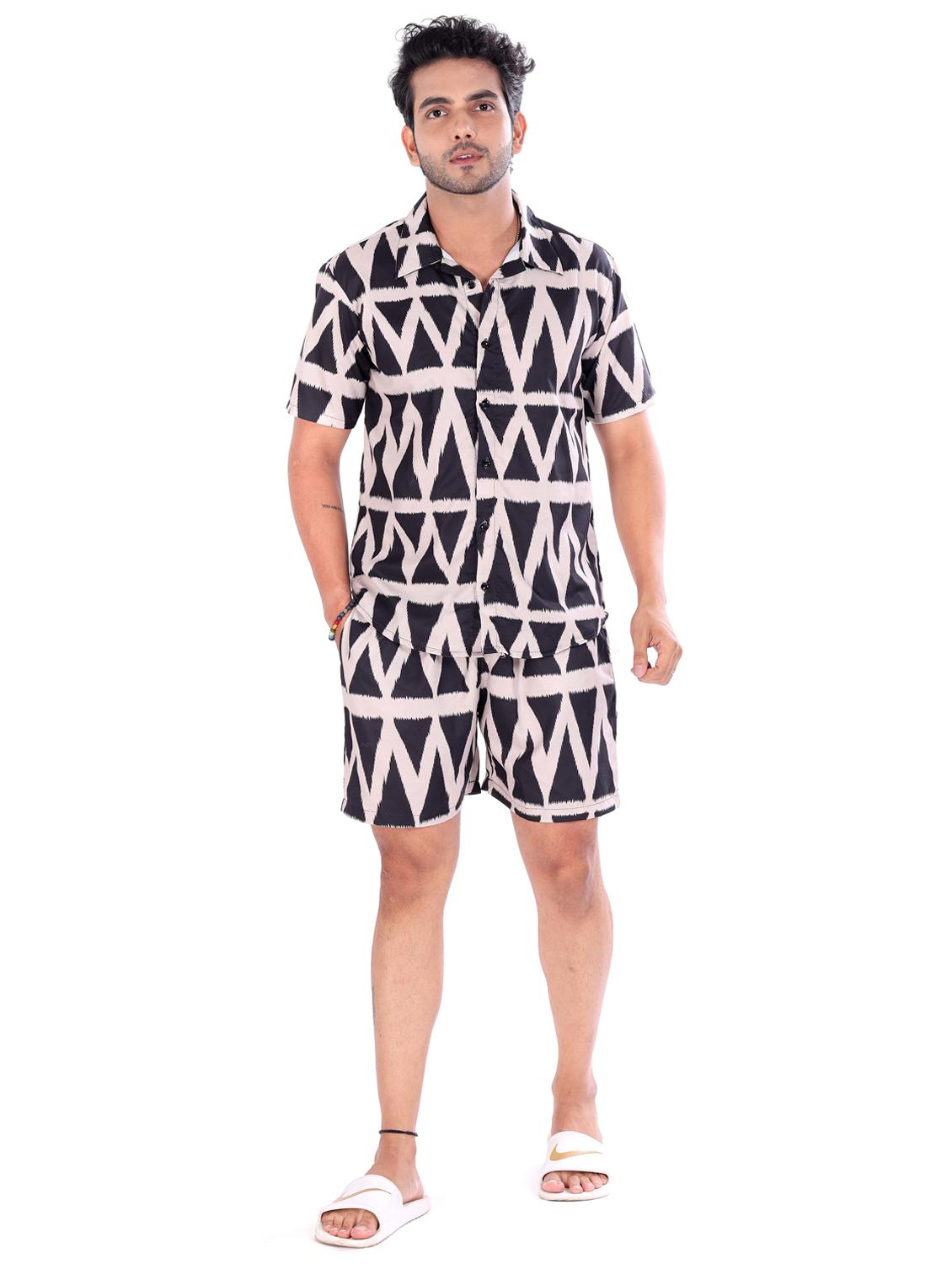 men printed shirt and shorts loungewear set - 22060901 - Standard Image - 3