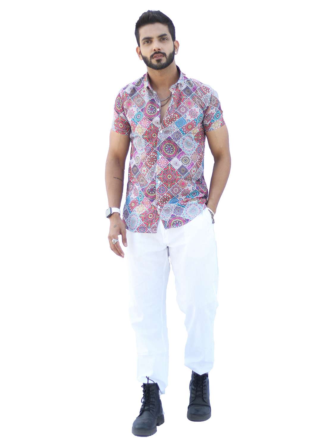 men printed collared short sleeve regular fit shirt - 22060908 -  Standard Image - 3