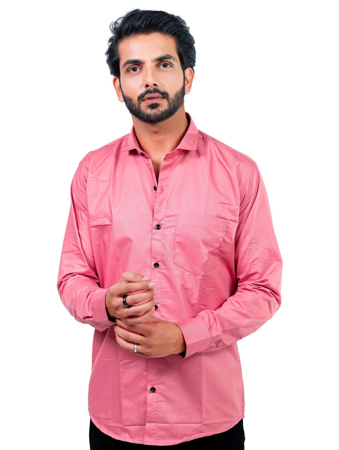men solid collared long sleeve regular fit shirt - 22060949 - Zoom Image - 0