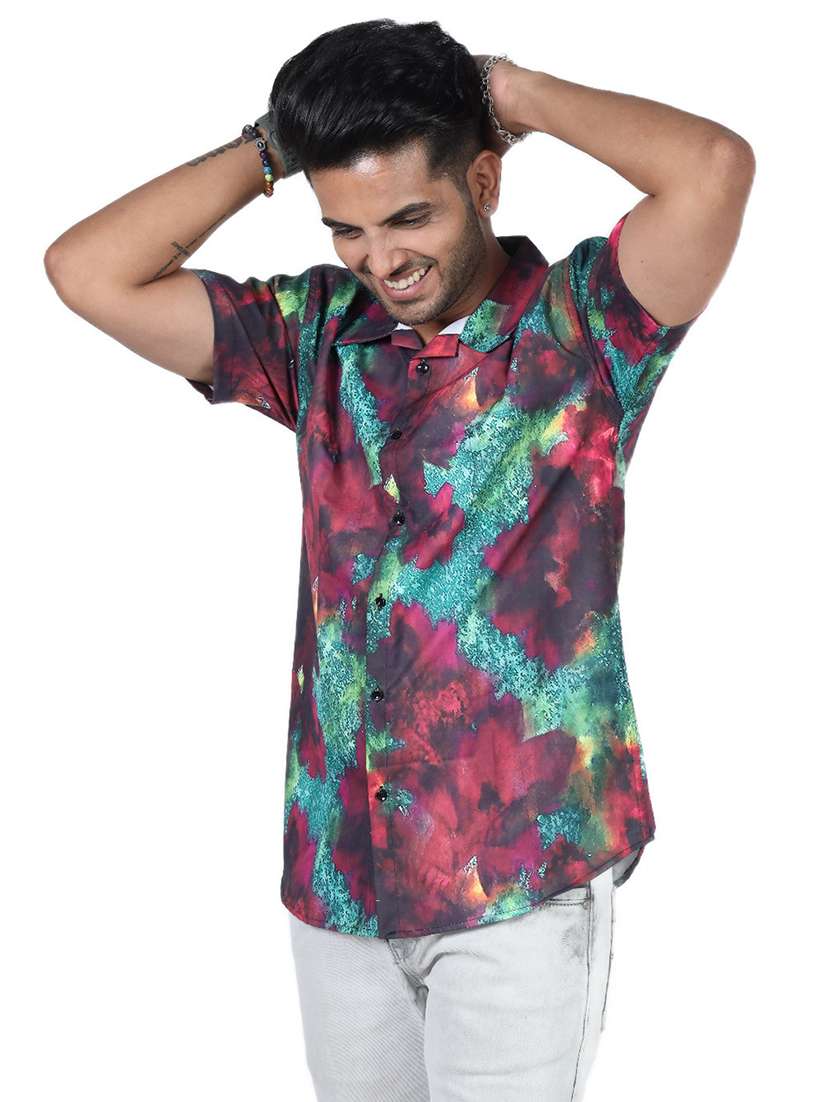men printed collared short sleeve regular fit shirt - 22060951 -  Standard Image - 3