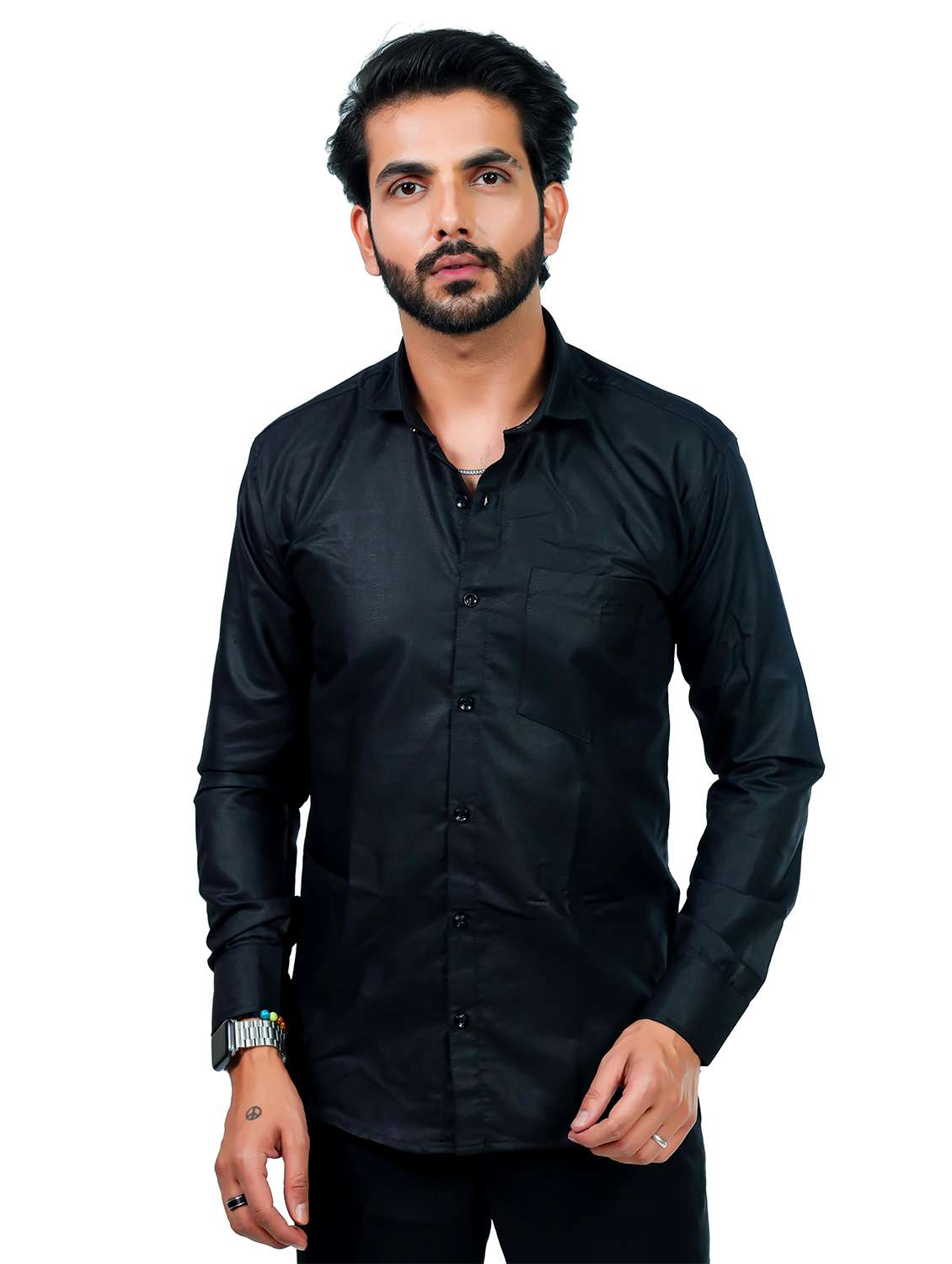 men solid collared long sleeve regular fit shirt - 22060954 -  Zoom Image - 0