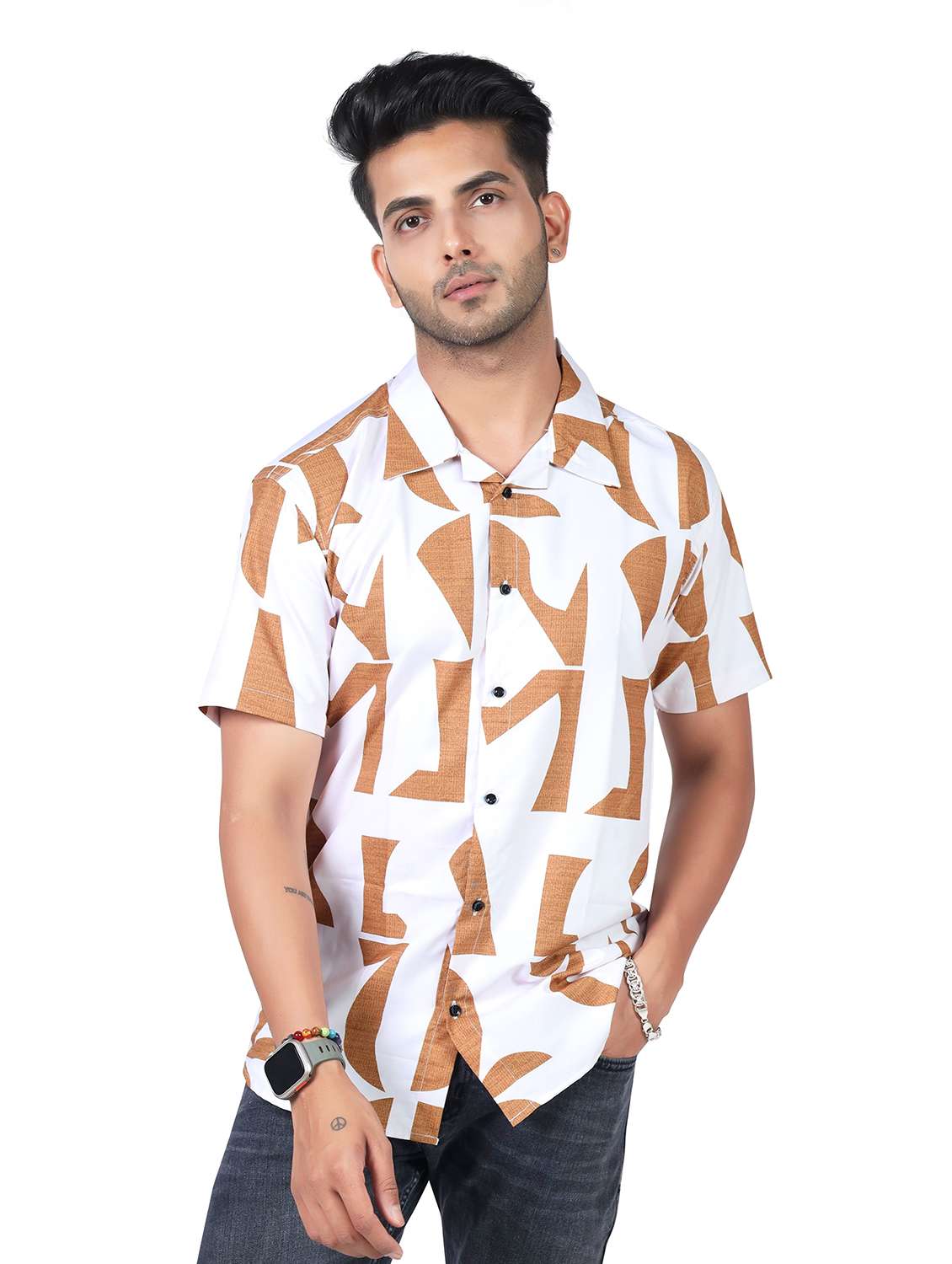men printed collared short sleeve regular fit shirt - 22060962 -  Zoom Image - 0