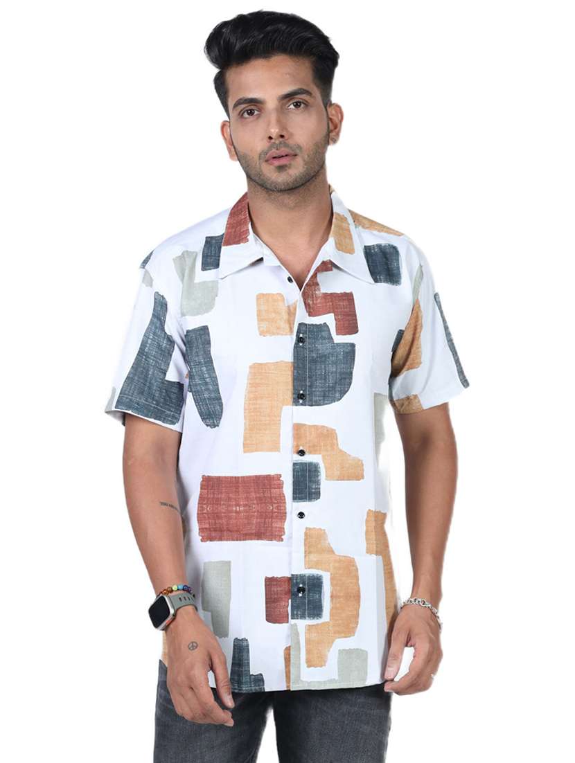 men printed collared short sleeve regular fit shirt