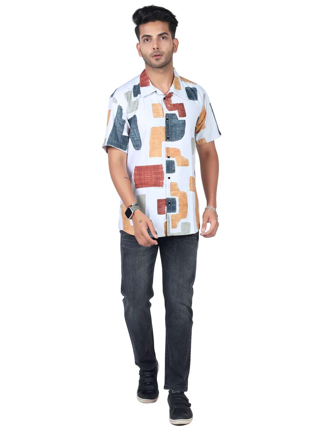 men printed collared short sleeve regular fit shirt - 22060992 -  Standard Image - 3