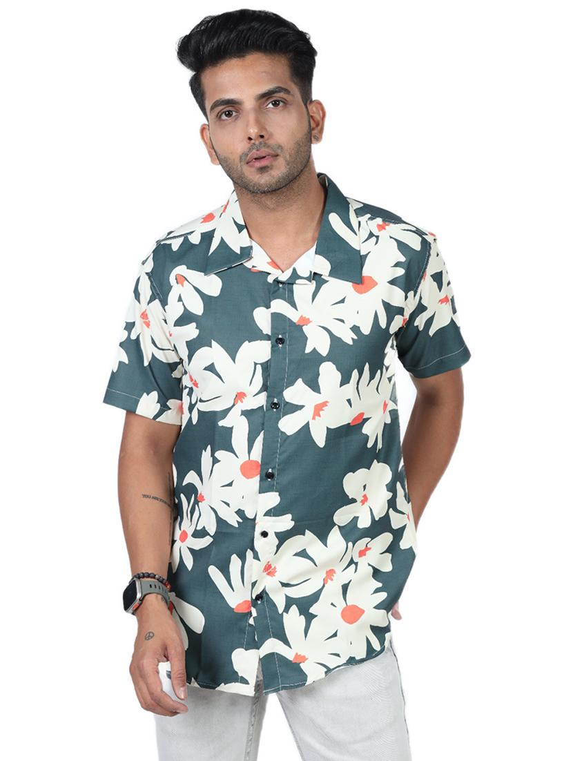 men printed collared short sleeve regular fit shirt