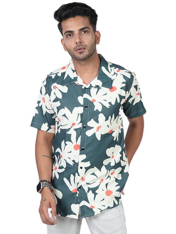 men printed collared short sleeve regular fit shirt
