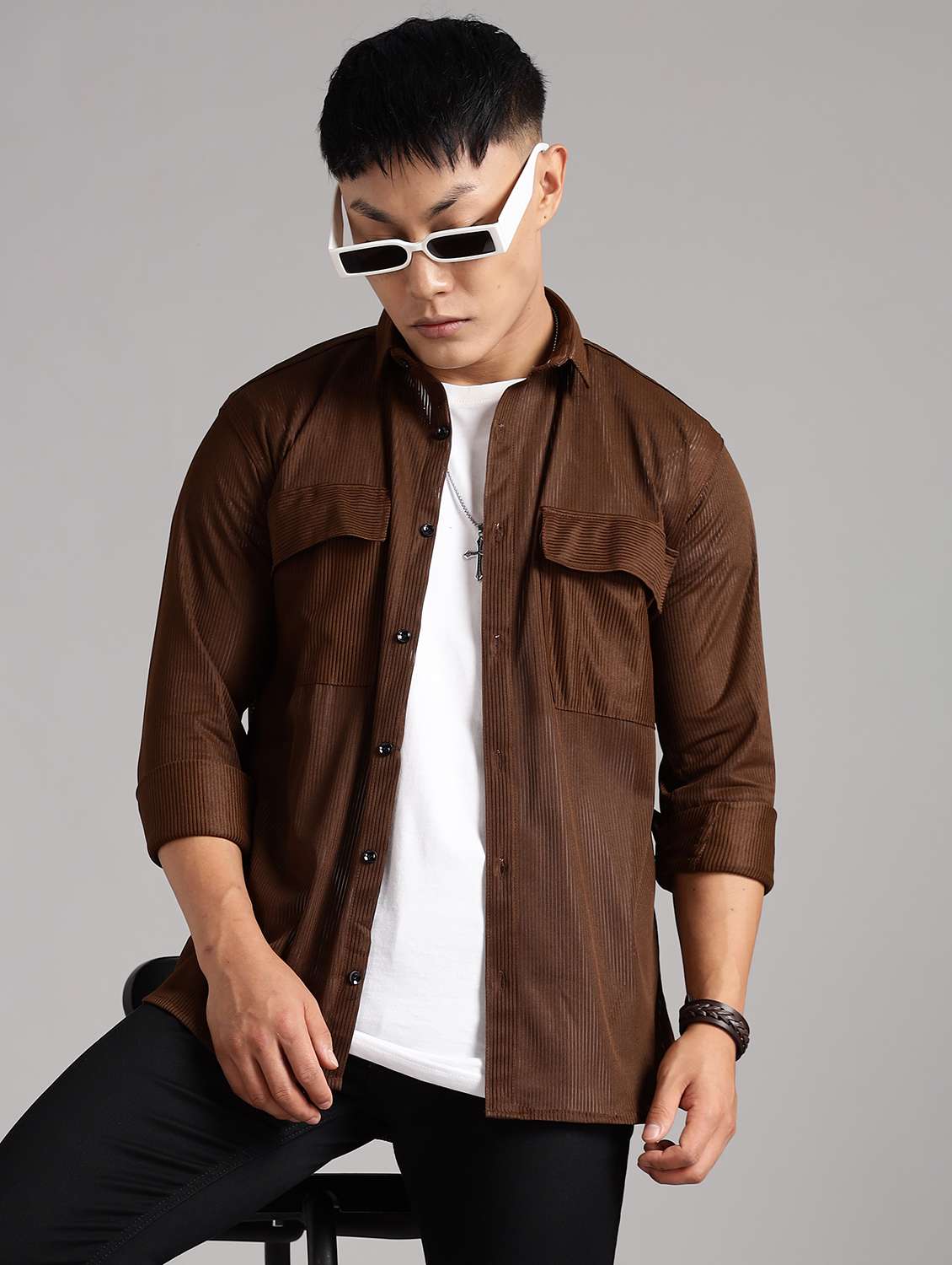 men solid collared long sleeve regular fit shirt