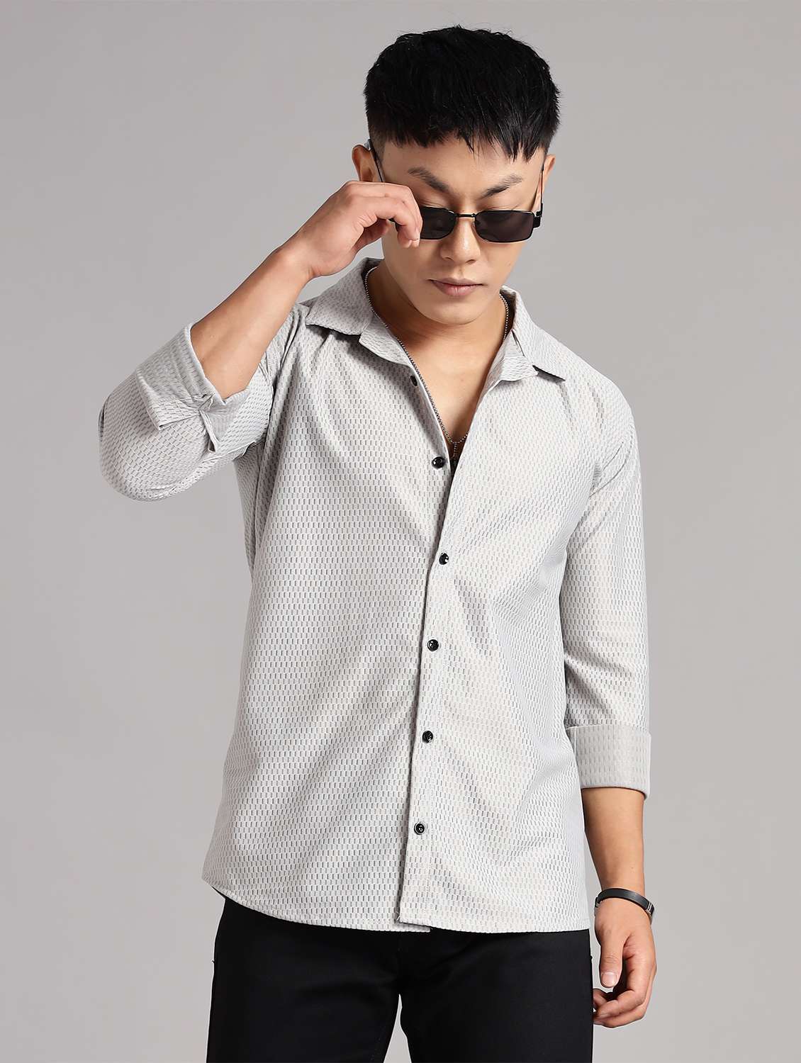 men textured long sleeve regular fit shirt