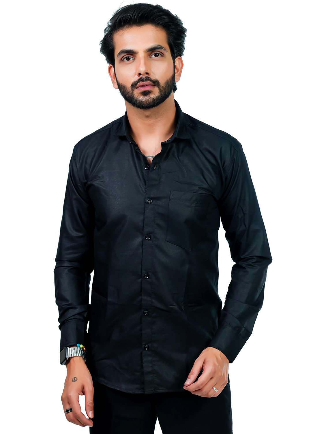 men solid collared long sleeve regular fit shirt - 22061058 - Standard Image - 3