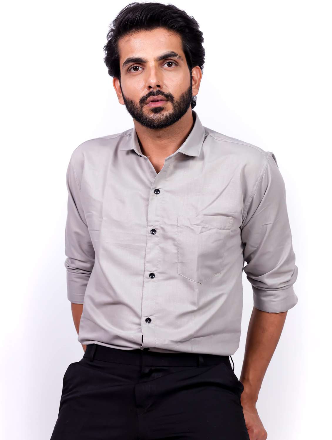 men solid collared long sleeve regular fit shirt - 22061061 - Zoom Image - 0
