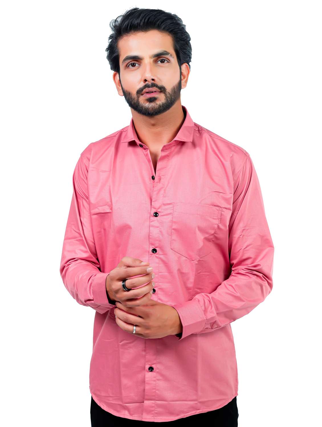 men solid collared long sleeve regular fit shirt