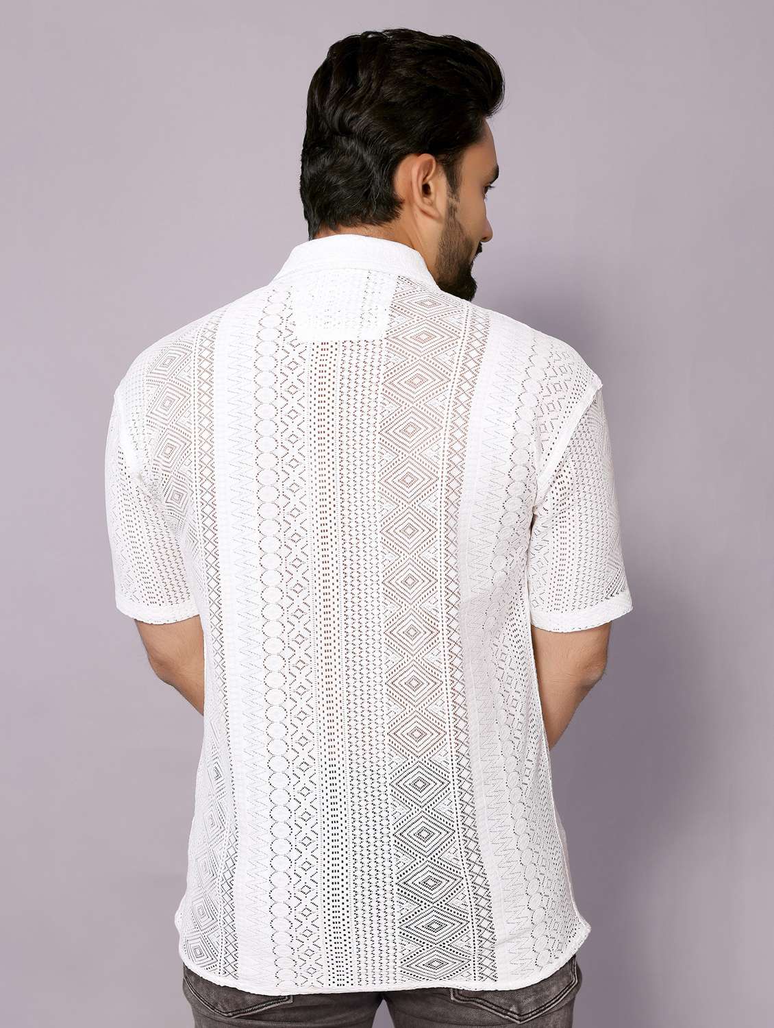 men self designed collared short sleeve regular fit shirt - 22061086 -  Standard Image - 3