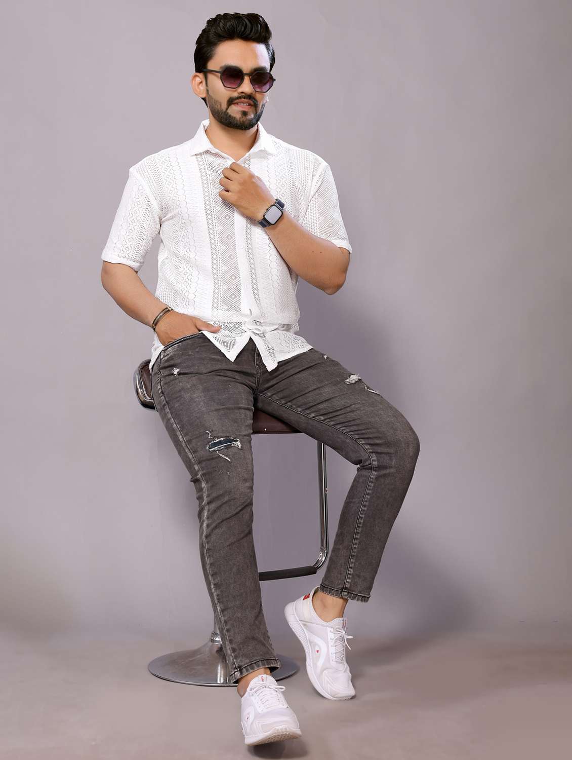 men self designed collared short sleeve regular fit shirt - 22061086 -  Standard Image - 5