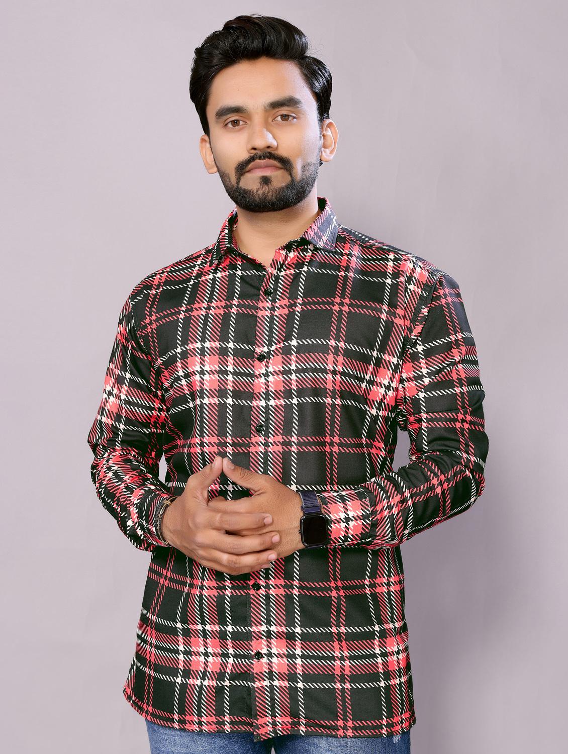 men checkered collared long sleeve regular fit shirt