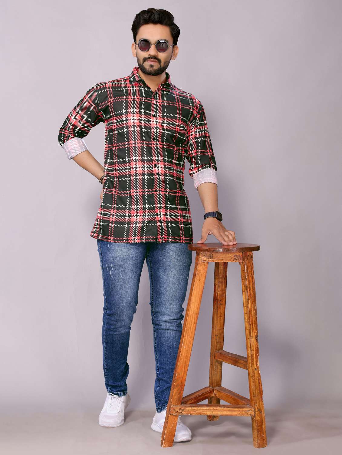 men checkered collared long sleeve regular fit shirt - 22061109 -  Standard Image - 5