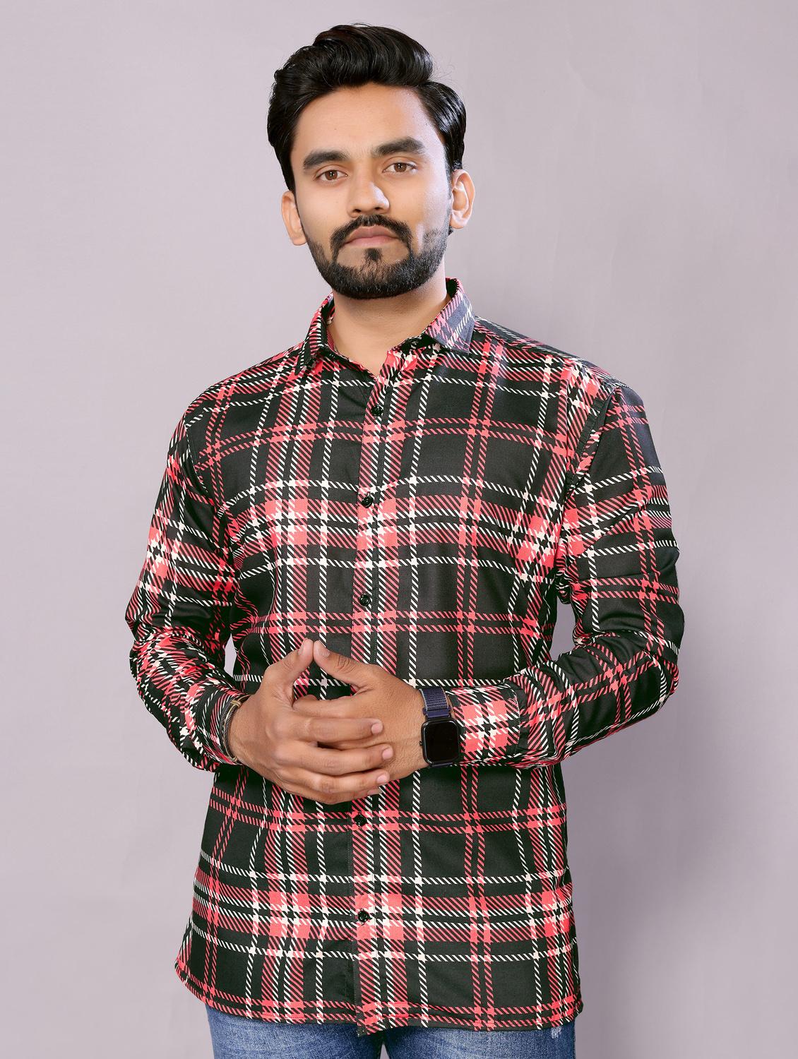 men checkered collared long sleeve regular fit shirt