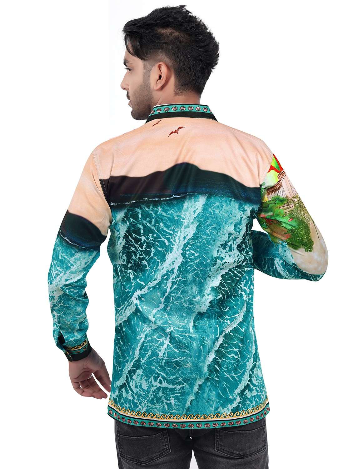 men printed collared long sleeve regular fit shirt - 22061176 - Standard Image - 3