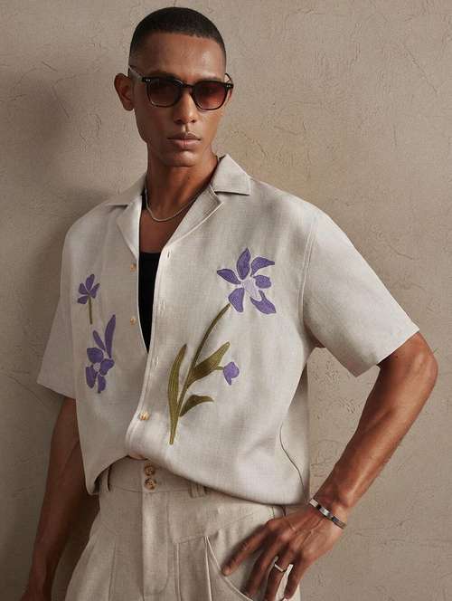 men embroidered short sleeve loose fit shirt - 22061253 -  Standard Image - 0