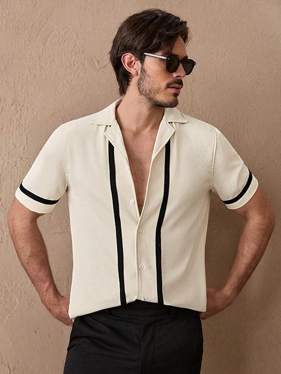 men solid short sleeve loose fit shirt