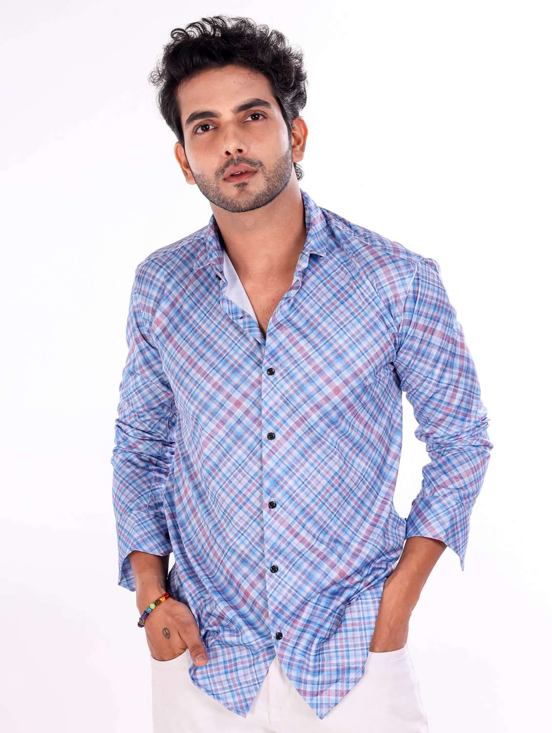 men checkered collared long sleeve regular fit shirt - 22061262 - Zoom Image - 0