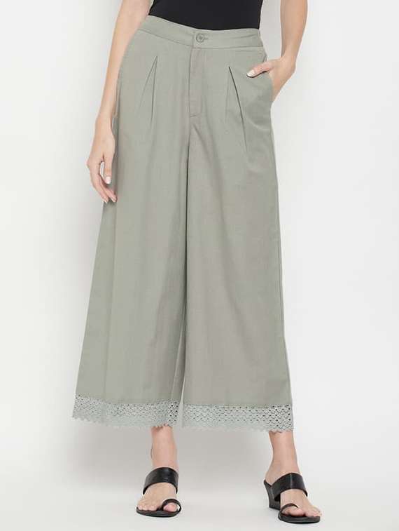 women solid mid rise flared pleated palazzo - 22061342 -  Zoom Image - 0