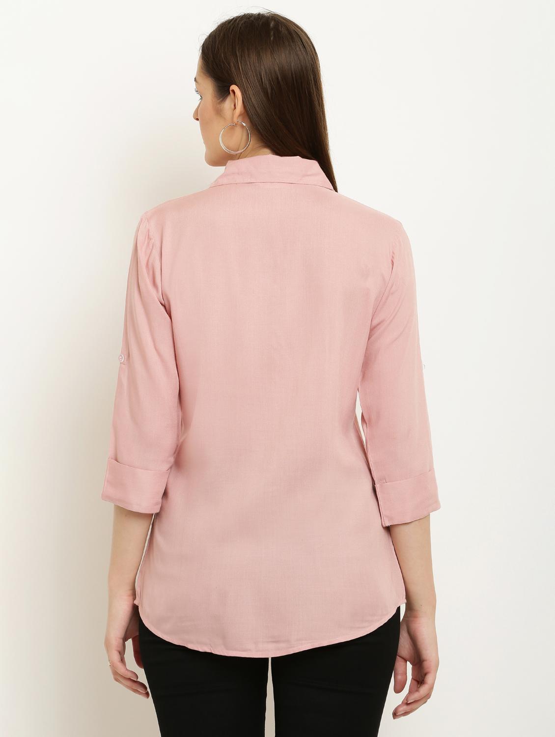 women solid collared three quarter sleeve shirt - 22061352 - Standard Image - 3