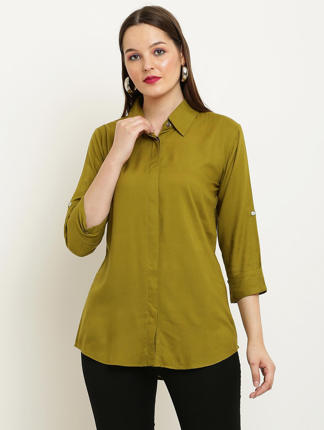 women solid collared three quarter sleeve shirt - 22061353 - Zoom Image - 0