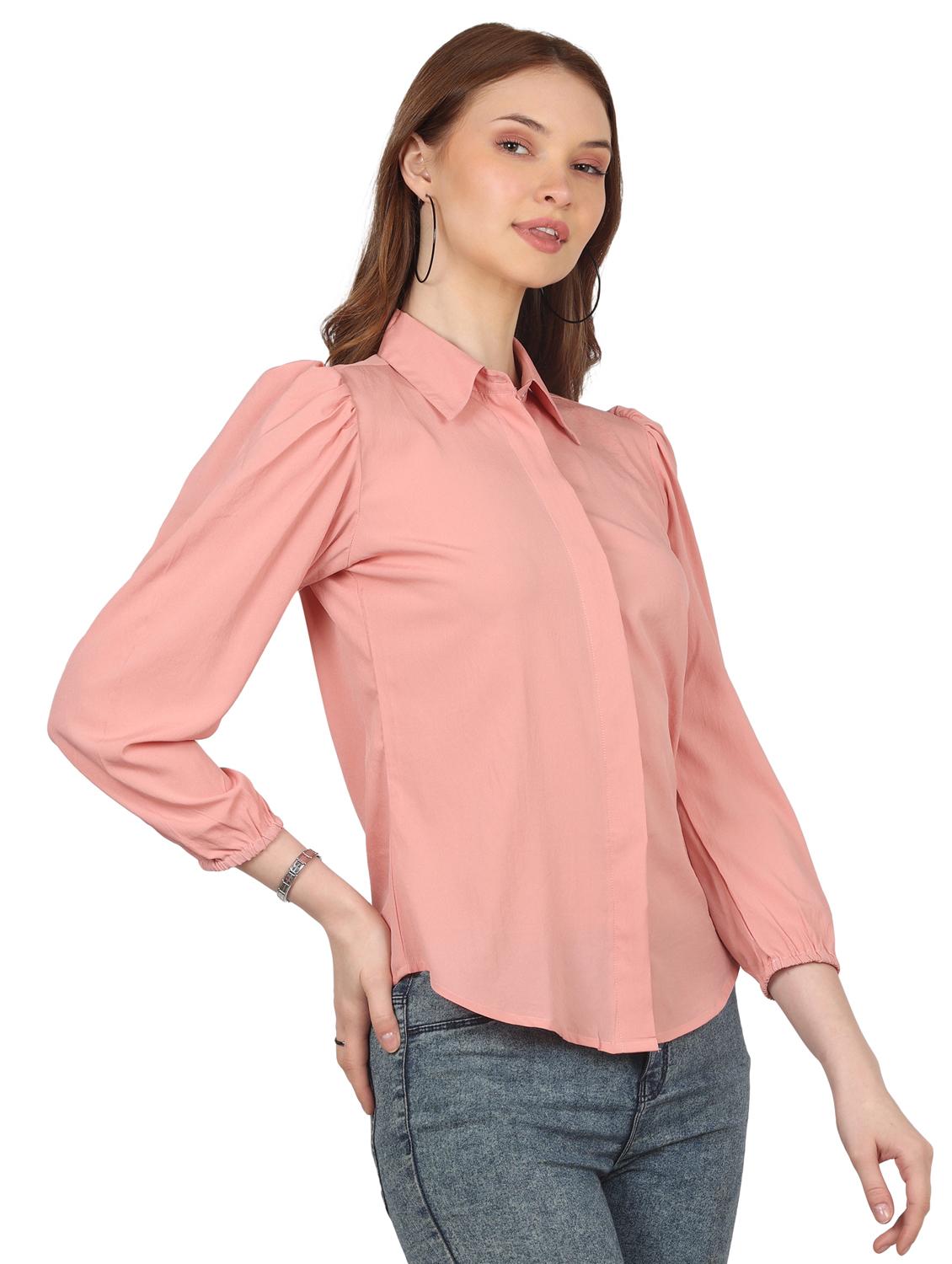 women solid collared puff sleeve shirt - 22061354 - Standard Image - 3