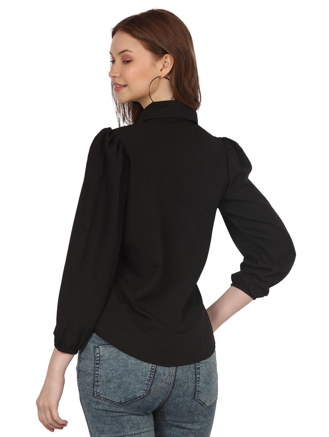 women solid collared puff sleeve shirt - 22061355 - Standard Image - 3