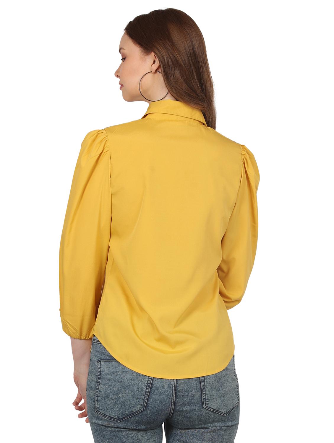 women solid collared puff sleeve shirt - 22061356 - Standard Image - 3
