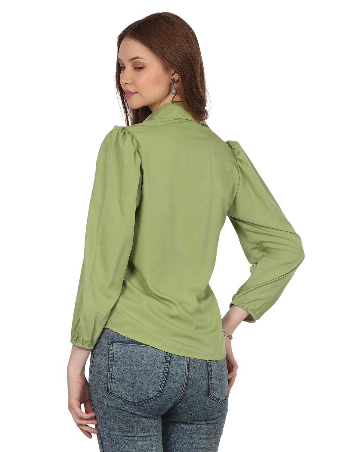 women solid collared puff sleeve shirt - 22061359 - Standard Image - 3