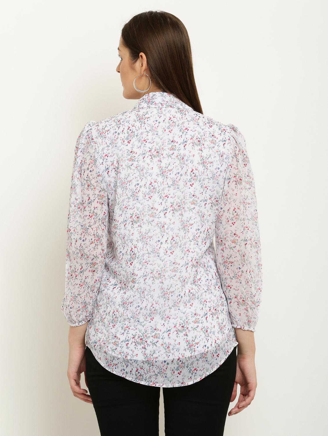women printed collared puff sleeve shirt - 22061360 - Standard Image - 3
