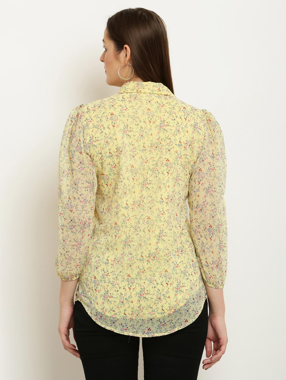 women printed collared puff sleeve shirt - 22061364 - Standard Image - 3