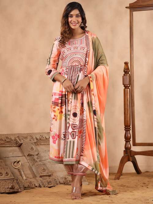 women three quarter sleeve kurta pant with dupatta set - 22061469 - Standard Image - 0
