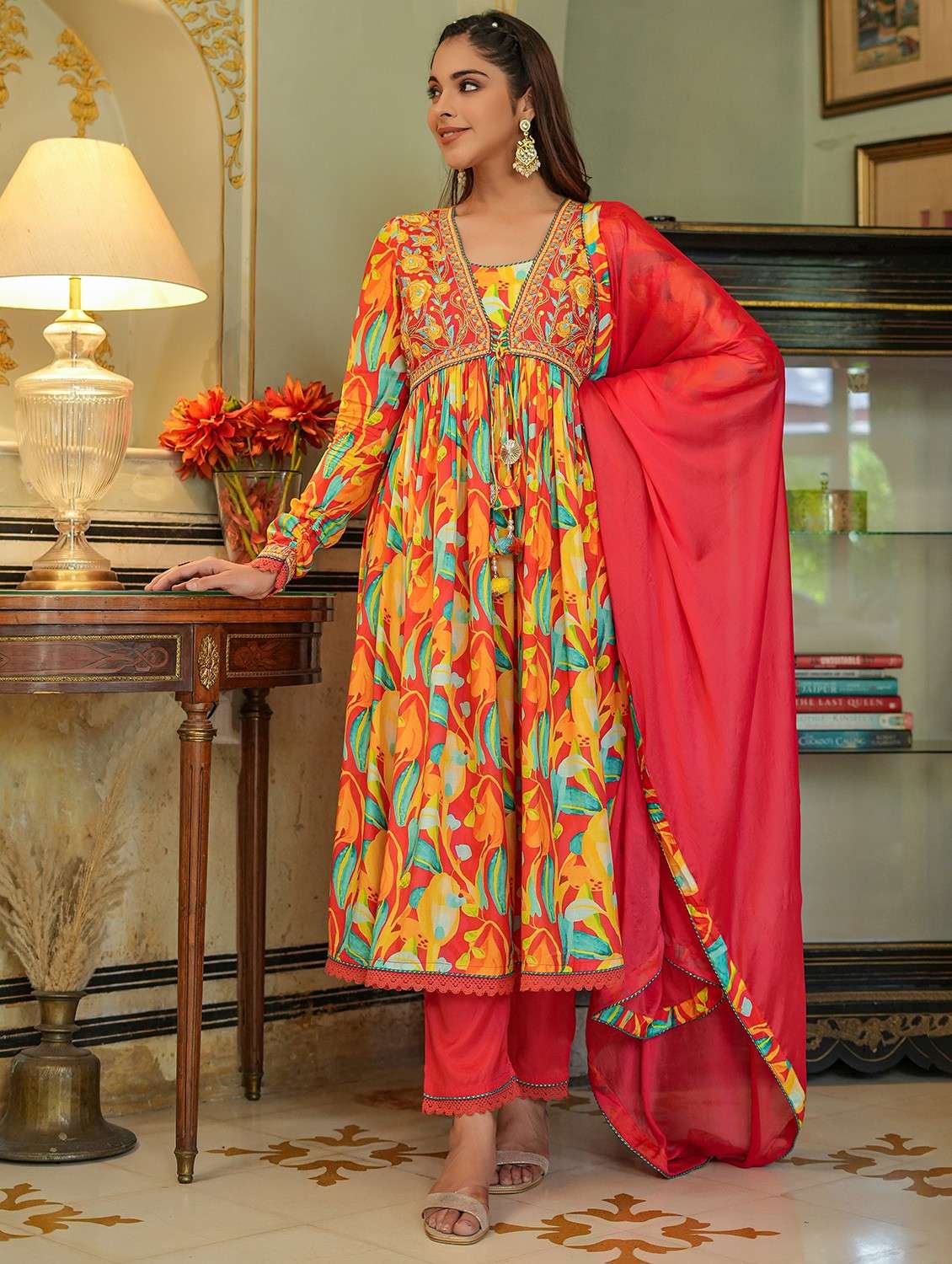 women three quarter sleeve kurta pant with dupatta set - 22061473 -  Zoom Image - 0